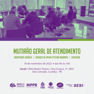 DPE-PR e outras instituições levam Mutirão Geral de Atendimento à região do Ganchinho, em Curitiba, no dia 18/11