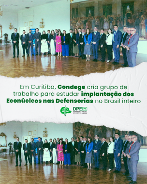 Imagem com fotos com todos(as) os(as) defensores(as) públicos(as)-gerais que estiveram presentes na 79ª reunião ordinária do Conselho Nacional de Defensoras e Defensores Públicos-Gerais realizado em Curitiba, sob o título "Em Curitiba, Condege cria grupo de trabalho para estudar implantação dos Econúcleos nas Defensorias no Brasil inteiro".