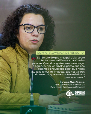 Imagem com foto da assistente social da DPE-PR Janaína Alves Teixeira.