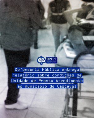 Imagem com foto da UPA Veneza, em Cascavel, durante inspeção da DPE-PR.