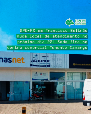 Imagem com foto da fachada da nova sede da DPE-PR em Francisco Beltrão.