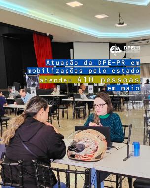 Imagem com foto de atendimento da DPE-PR no programa Justiça no Bairro.
