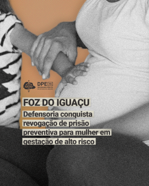 Imagem ilustrativa que mostra uma a mão de um criança pequena, de cerca de três anos, sobre a barriga de uma mulher grávida. Não é possível ver os rostos das pessoas da imagem. Por cima da imagem está escrito o título da matéria e o logo da Defensoria.