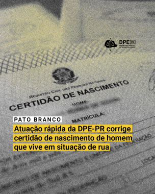 Imagem com efeito granulado de uma certidão de nascimento. Sobrepondo, está o título da matéria em um fundo amarelo. 