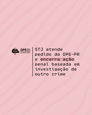 Imagem com o fundo em rosa claro e uma sobreposição de linhas organicas que descen na diagonal. Ao centro, o título da matéria, junto do logo da Defensoria.