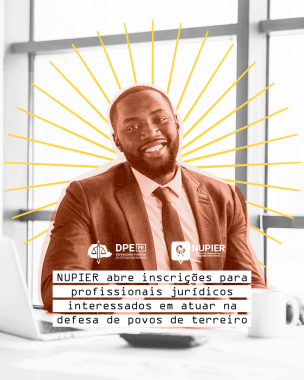 Imagem com foto de profissional jurídico, sob título e logos da DPE-PR e do NUPIER.