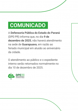 Imagem informando suspensão de atendimento em Guarapuava dia 9 de dezembro.