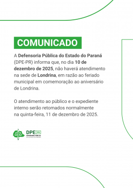 Imagem com o fundo branco e escritas em preto, em que relata o feriado em Londrina no dia 10 de dezembro.