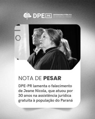 Imagem mostra Jeane num evento da Defensoria acompanhada dfa nota de pesar.