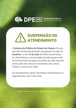 Imagem de suspensão de atendimento em Londrina no dia 15 de maio em razão a limpeza de caixa d'água.