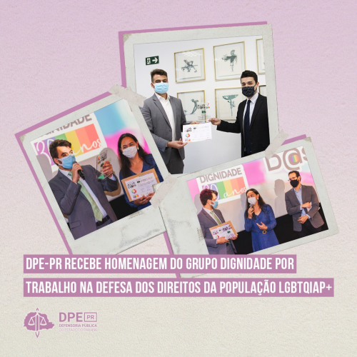 Fotos polaroids mostram uma mulher e três homens recebendo um prêmio