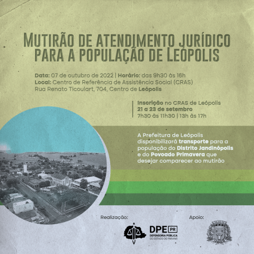 DPE-PR realiza mutirão de atendimento jurídico geral para a população de Leópolis