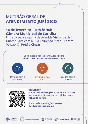 Cartaz com informações sobre o mutirão geral de atendimento jurídico.