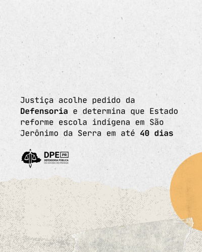 Imagem com fundo de textura de papel. Abaixo, vetores de papel rasgado e formas organicas. Ao centro o título da matéria e, abaixo, o logo da Defensoria.
