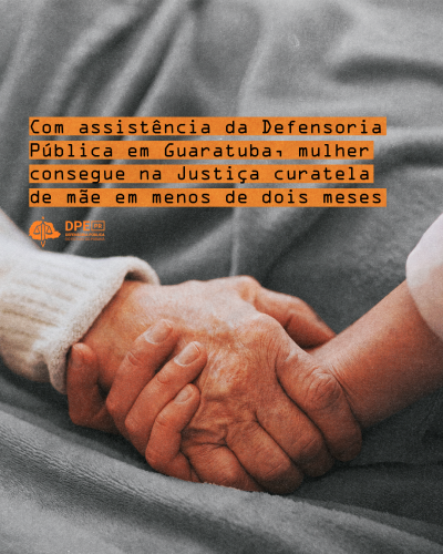 Imagem que mostra duas mãos dadas, uma envelhecida e outra nova, sobre um tecido cinza.