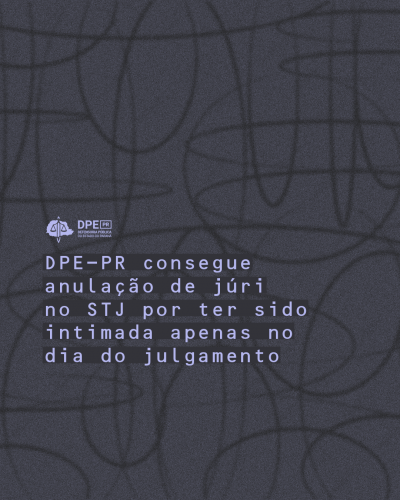 Imagem com arte gráfica, título da matéria e logo da Defensoria