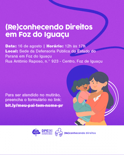 Imagem de uma mulher com sua filha no colo. Fundo roxo.