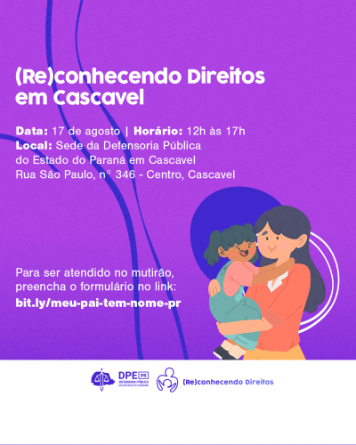 Imagem de uma mulher com sua filha no colo. Fundo roxo.