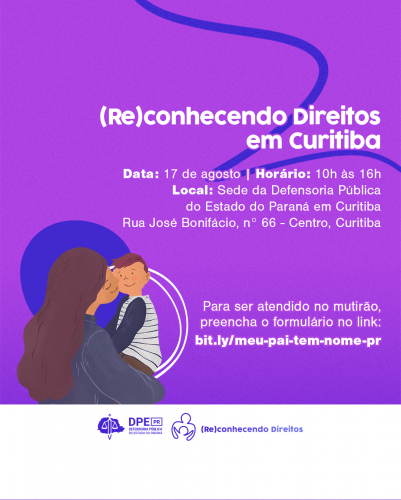 Imagem de uma mãe dando um beijo na bochecha no filho que está em seu colo. Fundo roxo.