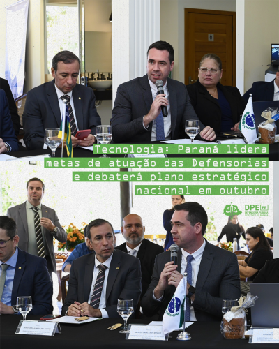 Imagem com fotos do defensor público-geral do Paraná na reunião do Condege, em Goiás.