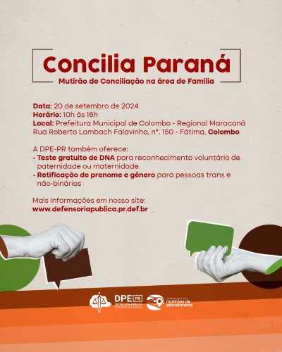 Banner com as informações de divulgação no mutirão Concilia Paraná em Colombo.