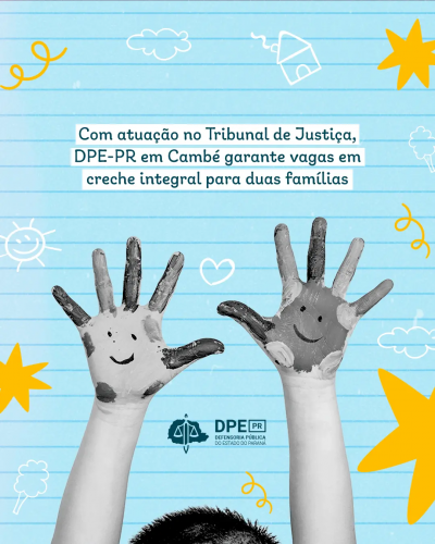 Imagem com arte ilustrativa de criança, abaixo de logo da DPE-PR e título.