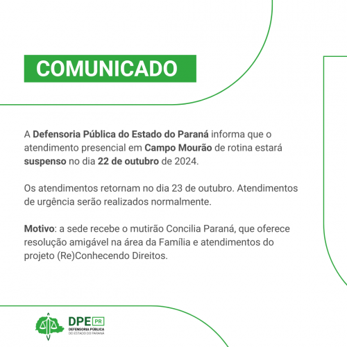 Imagem com o fundo branco e detalhes em verde. Na parte superior, está escrito "COMUNICADO".