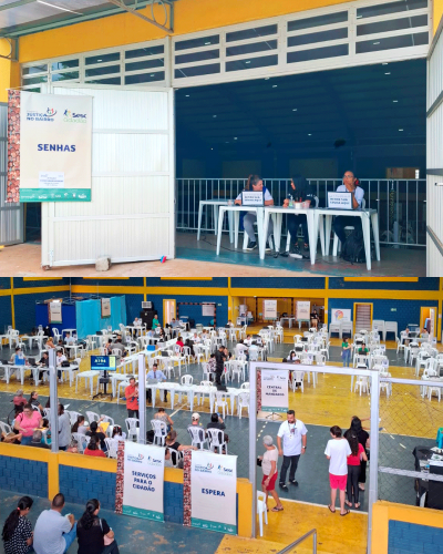 Imagem com foto do atendimento da DPE-PR no programa Justiça no Bairro.