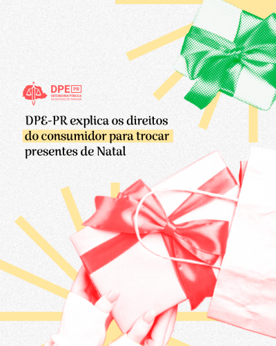 Imagem que mostra mãos segurando um presente que sai de uma sacola de  papel. Acima da imagem está escrito o título da matéria. A imagem tem tons de verde, vermelho e amarelo dourado.