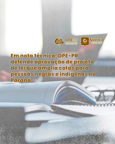 Imagem com foto de estudante realizando concurso, com título e logo da DPE-PR.