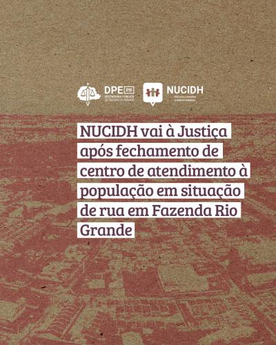 Imagem com foto aérea de município, sob título e logo da DPE-PR.