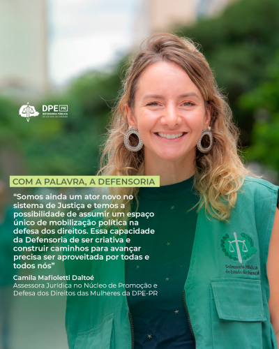 Imagem com foto da assessora jurídica Camila Mafioletti Daltoé.