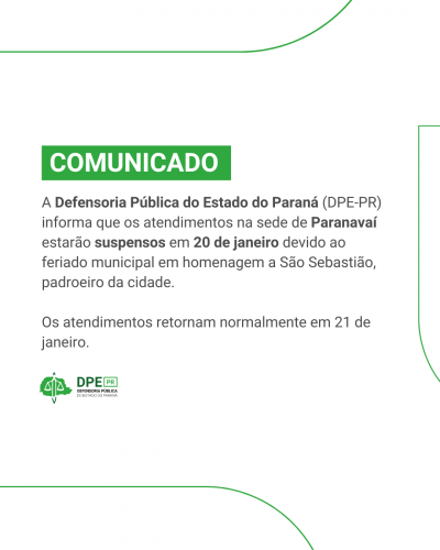 Imagem em formato de comunicado, com texto em preto e detalhes em verde
