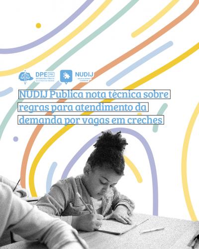 O design combina uma fotografia em preto e branco de uma criança estudando, com um fundo colorido composto por linhas curvas em tons de azul, amarelo, verde e laranja. No centro está o título da matéria.