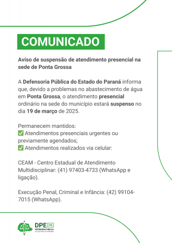 Imagem em formato comunicado. O fundo é branco e os detalhes são em verde claro. O texto está escrito em preto.
