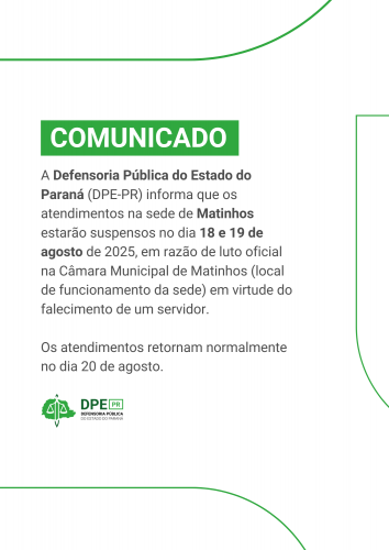 Imagem com fundo em branco e texto em branco sobre tarja verde escrito "Comunicado".