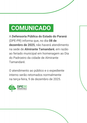 Imagem com o fundo branco, escrito em preto o aviso de que os atendimentos estão suspensos em Almirante Tamandaré no dia 8 de dezembro.