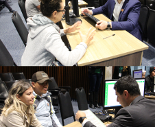 Imagem com fotos de atendimento do mutirão Concilia Paraná, em Curitiba.