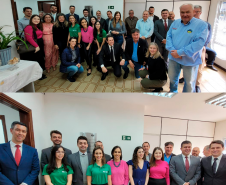 Imagem da equipe da Defensoria junto de convidados durante a inauguração da nova sede em Apucarana.