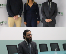 A primeira imagem mostra três pessoas olhando para a câmera e sorrindo. A segunda mostra um homem sorrindo e olhando para a frente. 