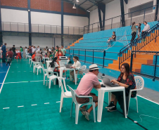 Imagem com foto de atendimentos realizados pela Defensoria no mutirão Concilia Paraná, em União da Vitória, no mês de setembro.