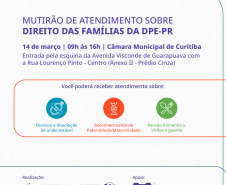 Arte com informações sobre o Mutirão da Câmara Municipal de Curitiba.   