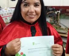 Formanda da 1ª turma de Operadores Em Direitos Étnicos E Coletivos Faxinalenses.