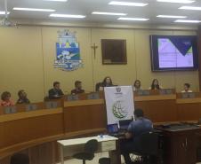 Mesa da audiência pública em Foz do Iguaçu, que contou com a participação da psicóloga Naíra Frutos González.