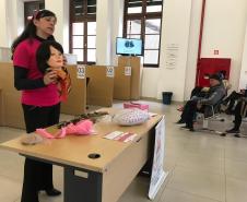 Voluntária Daniele Banzzanatto realizando a palestra.