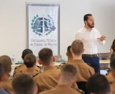 Na última segunda-feira (17), a Escola da Defensoria Pública do Estado do Paraná (EDEPAR) realizou o Curso de capacitação de Policiais Militares em formação na sede central da Defensoria Pública. 