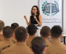 Na última segunda-feira (17), a Escola da Defensoria Pública do Estado do Paraná (EDEPAR) realizou o Curso de capacitação de Policiais Militares em formação na sede central da Defensoria Pública. 