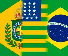 A primeira bandeira representa o 1º e o 2º Reinado do Brasil (1822 até 1889); a segunda bandeira é a provisória republicana (15 até 19 de novembro de 1889) e; a terceira é a bandeira atual brasileira. 