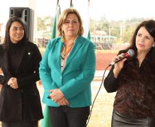 A deputada estadual Claudia Pereira, a vice-prefeita e prefeita em exercício Ivone Barofaldi e a defensora pública-geral do Estado, Josiane Lupion.