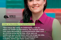 Imagem colorida do retrato de Jéssica com arte que inclui texto chamando para matéria. 